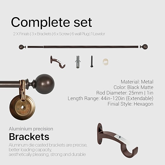 Deco Window Ball 1 IN Adjustable Curtain Rod