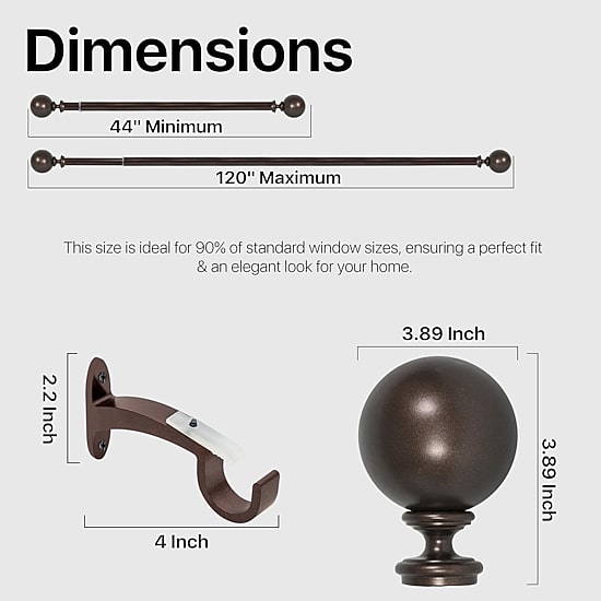 Deco Window Ball 1 IN Adjustable Curtain Rod