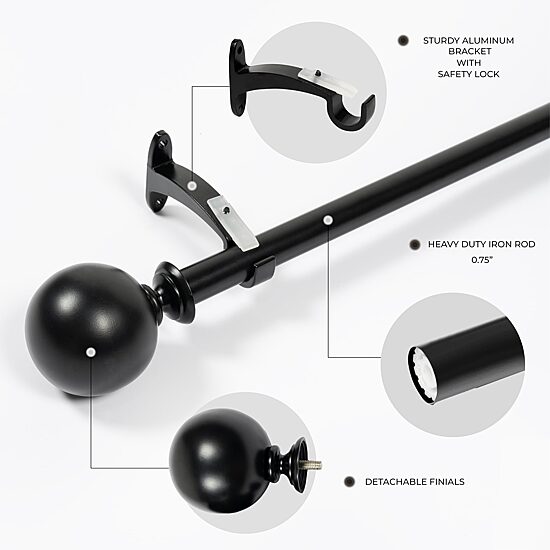Deco Window Ball 1 IN Adjustable Curtain Rod