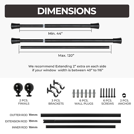 Deco Window Inverted Cone 1 IN Adjustable Curtain Rod