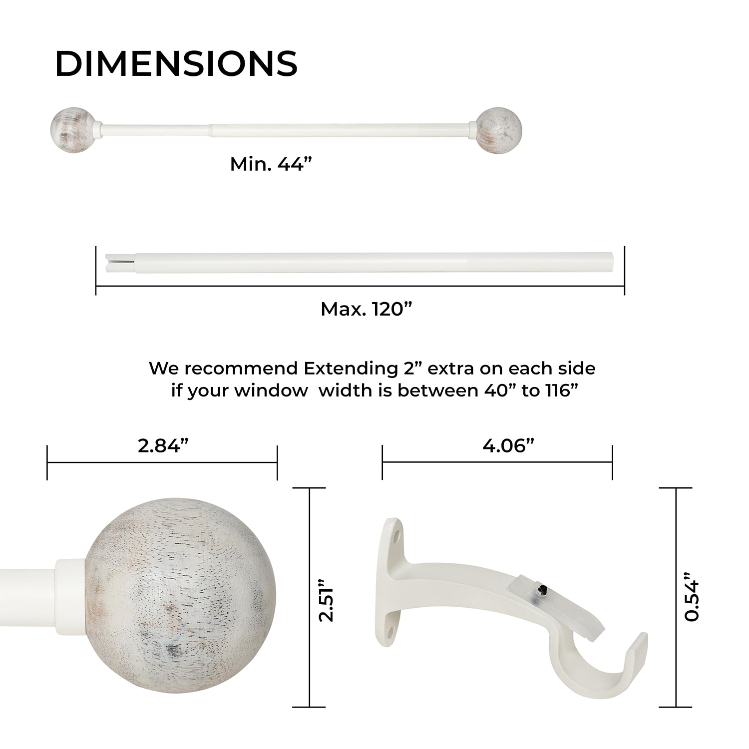 Deco Window Wood Ball 1 IN Adjustable Curtain Rod