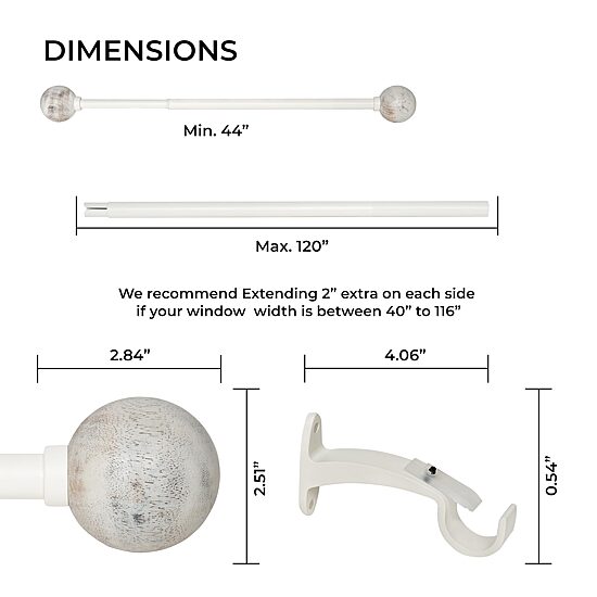 Deco Window Wood Ball 1 IN Adjustable Curtain Rod