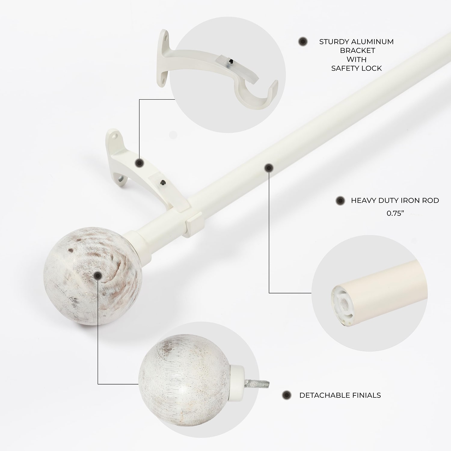 Deco Window Wood Ball 1 IN Adjustable Curtain Rod