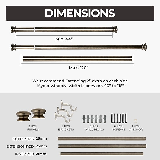 Deco Window 1 IN Adjustable Curtain Rod