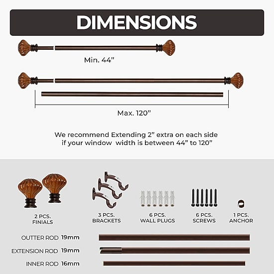 Deco Window 1 IN Adjustable Curtain Rod