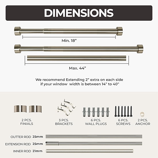 Deco Window Pluto 1 IN Adjustable Curtain Rod