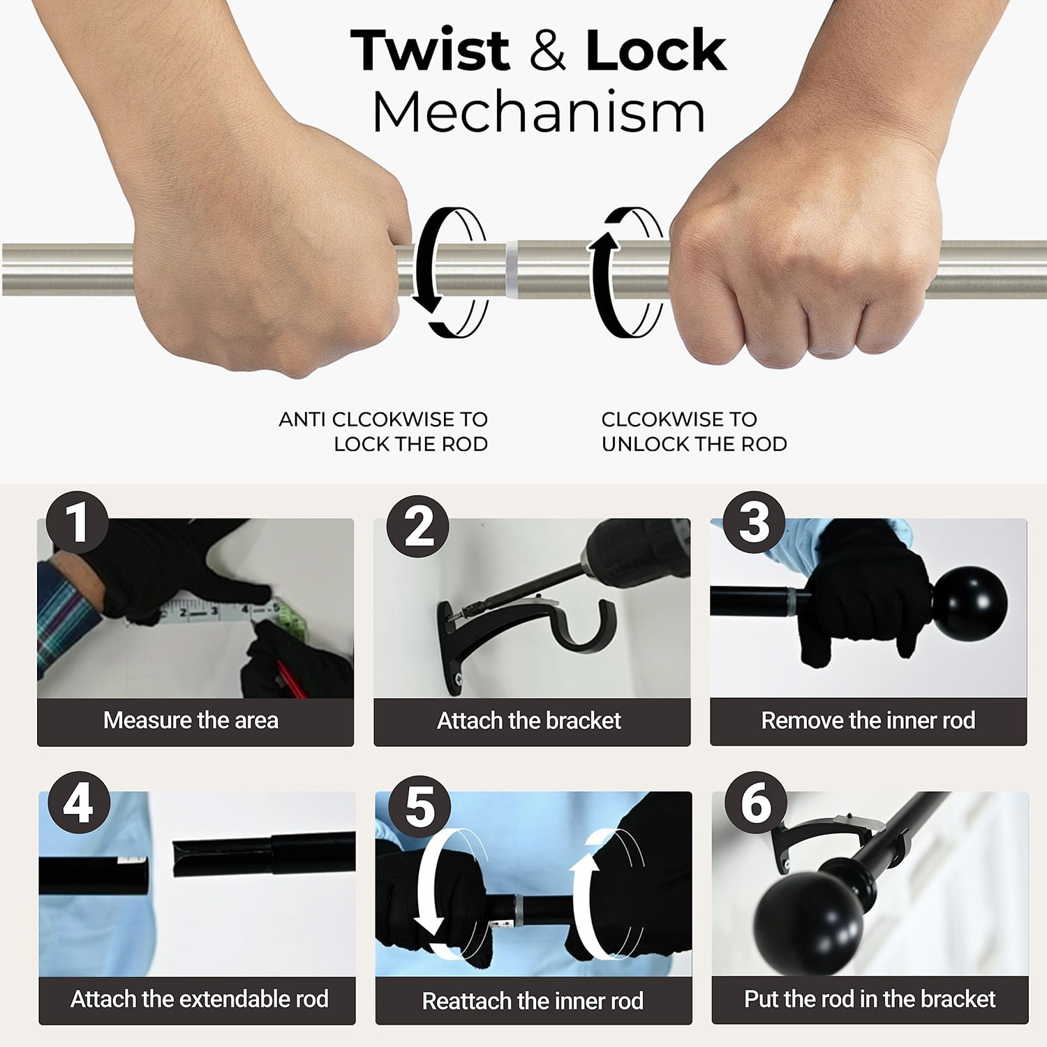Deco Window Pluto 1 Adjustable Curtain Rod