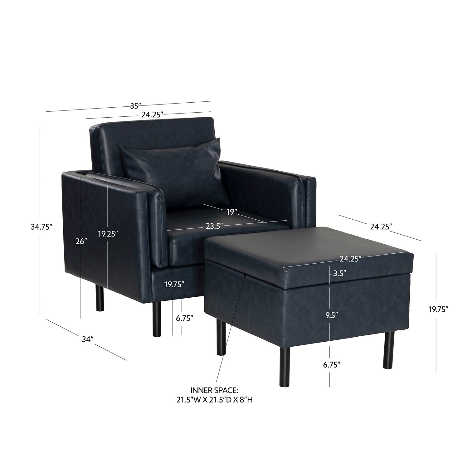 Linon Wallis Faux Leather Chair And Ottoman Set