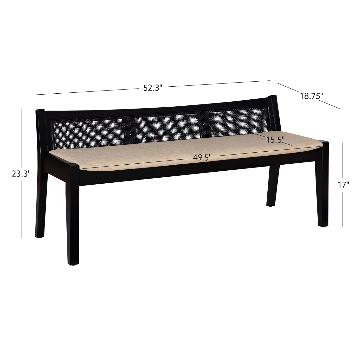 Linon Bauer Cane Bench Black