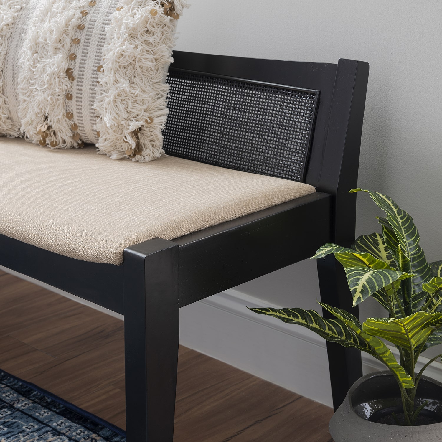Linon Bauer Cane Bench Black