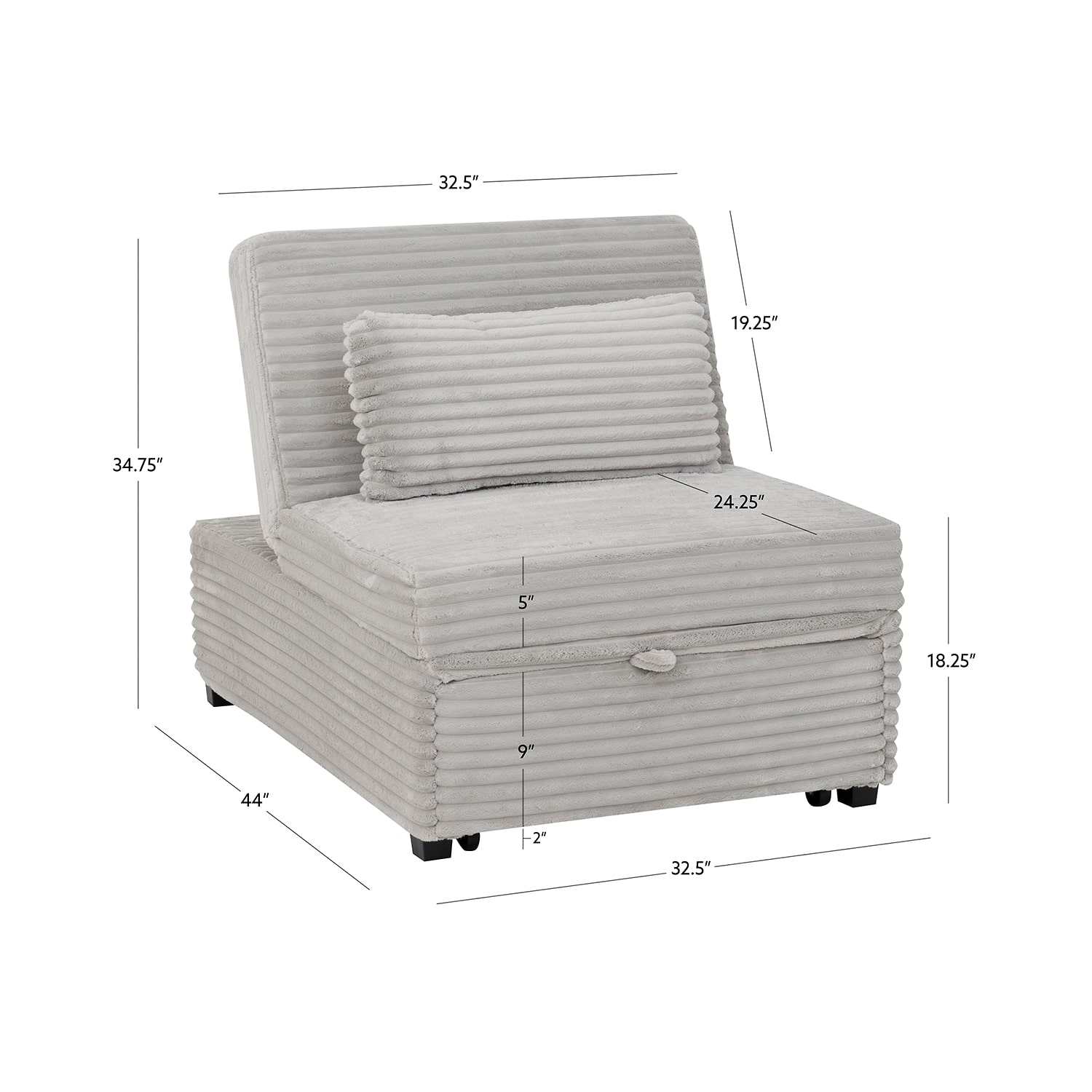 Linon Boone Grey Corduroy Sleeper Chair