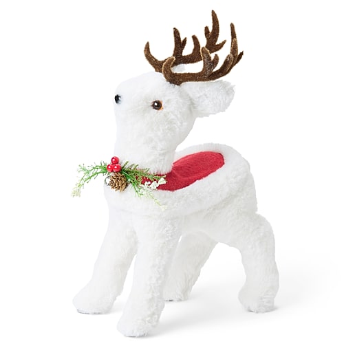 North Pole Trading Co . 15" Standing Fur Reindeer Christmas Tabletop Decor In White