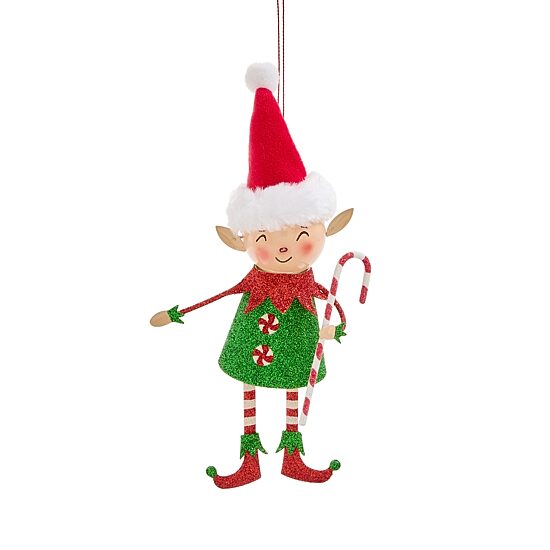 North Pole Trading Co. Elf Candy Cane Christmas Ornament