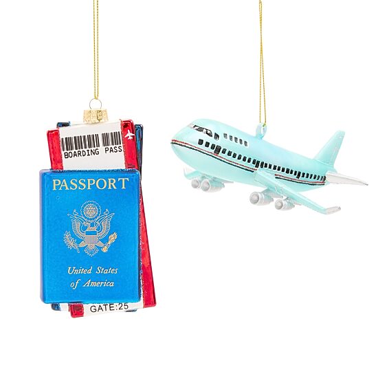 North Pole Trading Co. Passport And Airplane 2-pc. Christmas Ornament