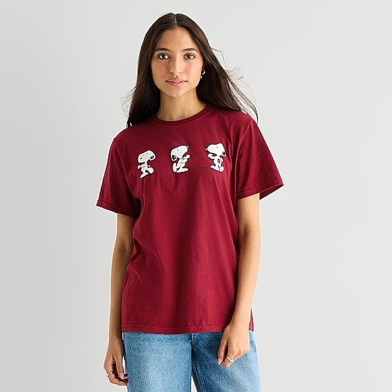 Grayson Threads, The Label Womens Juniors Crew Neck Short Sleeve Loose Fit Snoopy Graphic T-Shirt