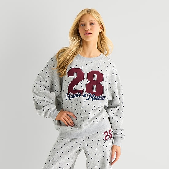 Grayson Threads, The Label Womens Juniors Crew Neck Long Sleeve Minnie Mouse Sweatshirt