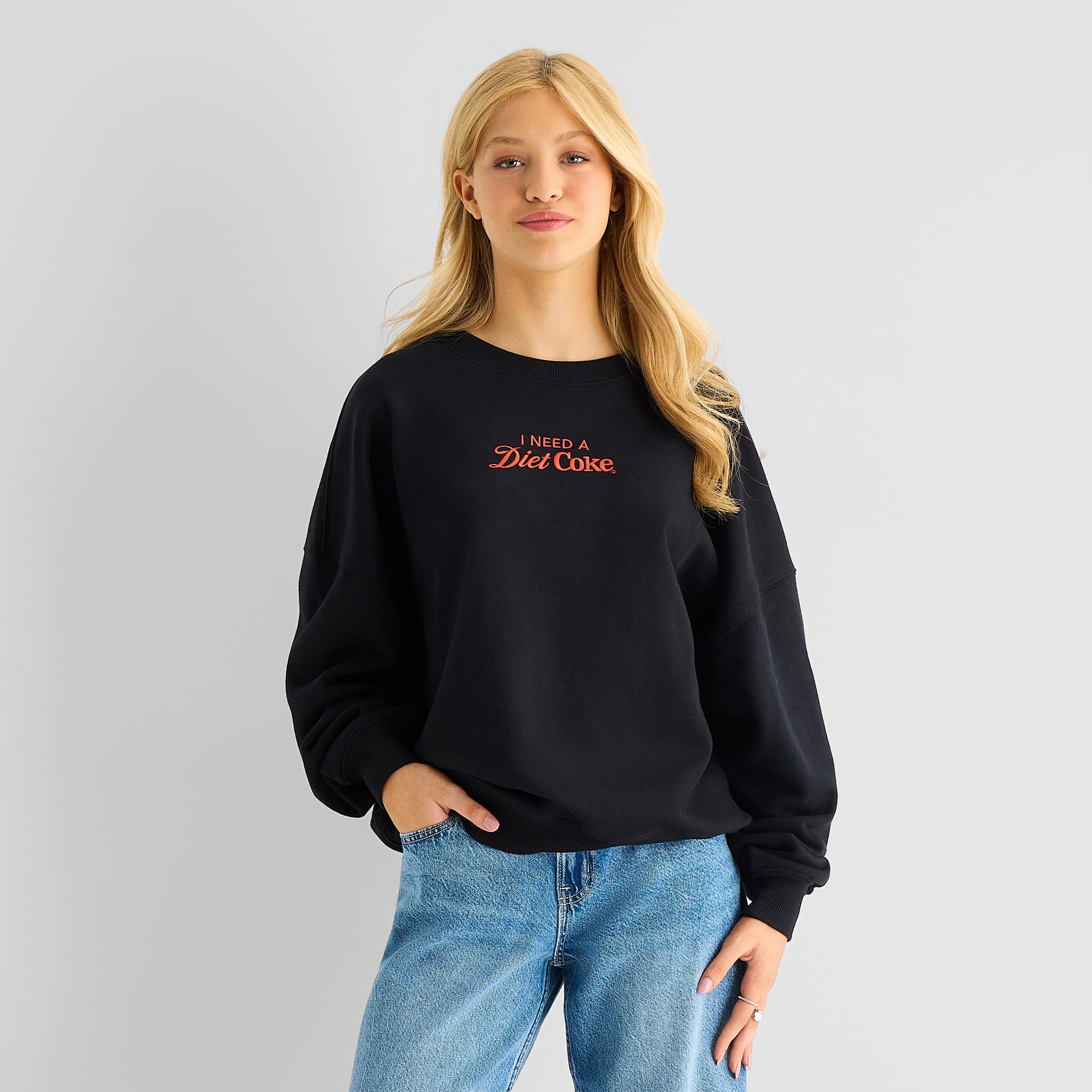 Grayson Threads, The Label Diet Coke Crew Fleece Womens Juniors Neck Long Sleeve Sweatshirt