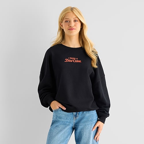 Grayson Threads, The Label Diet Coke Crew Fleece Womens Juniors Crew Neck Long Sleeve Sweatshirt In Black