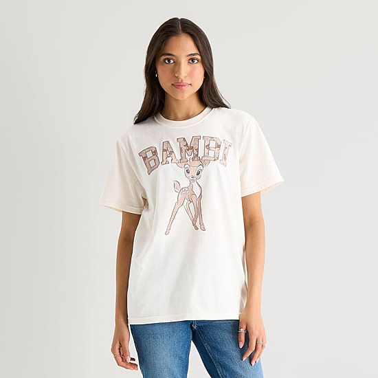 Grayson Threads, The Label Boyfriend Tee Womens Juniors Crew Neck Short Sleeve Loose Fit Bambi Graphic T-Shirt