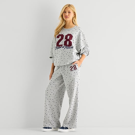 Grayson Threads, The Label Womens Juniors Wide Leg Mid Rise Minnie Mouse Sweatpant