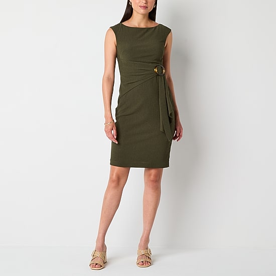 Jessica Howard Womens Boat Neck Sleeveless Sheath Dress