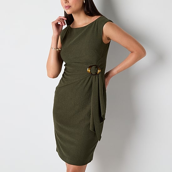 Jessica Howard Womens Boat Neck Sleeveless Sheath Dress