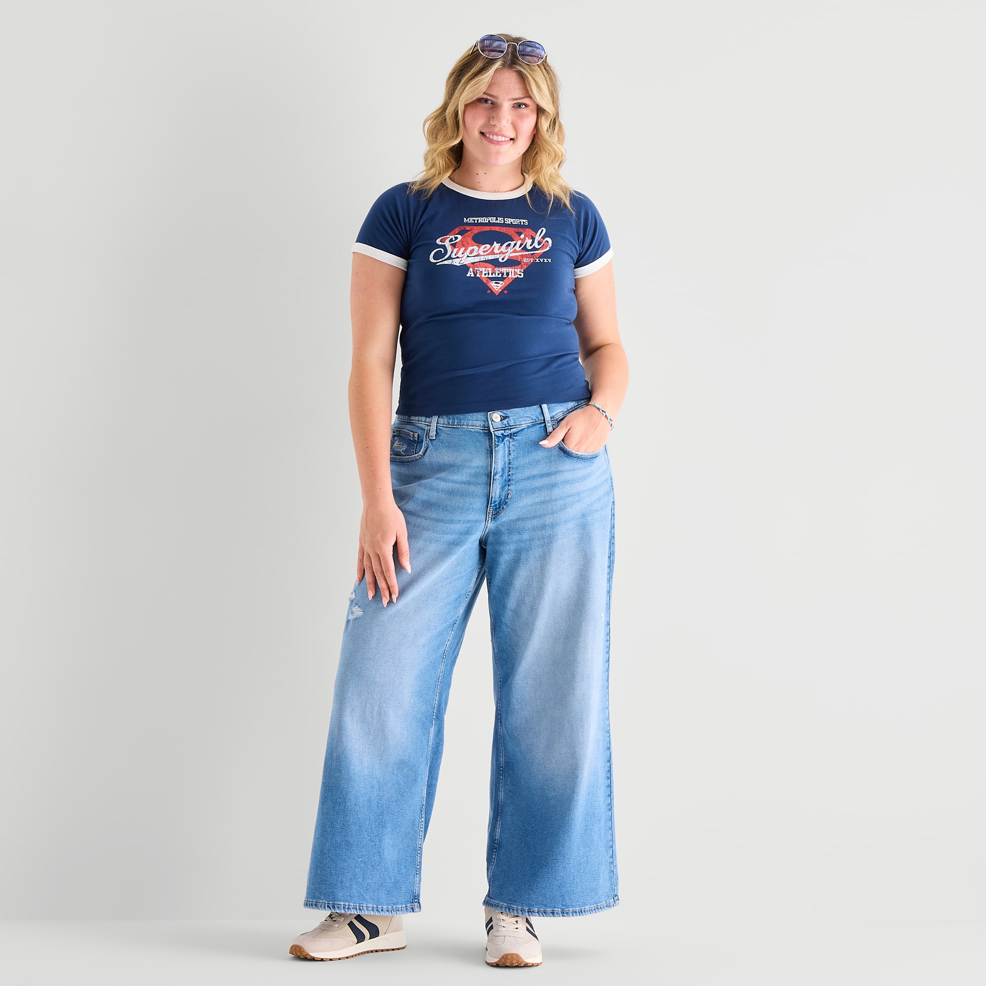 Arizona Curvy Womens Juniors Plus Low Rise Baggy Fit Jean