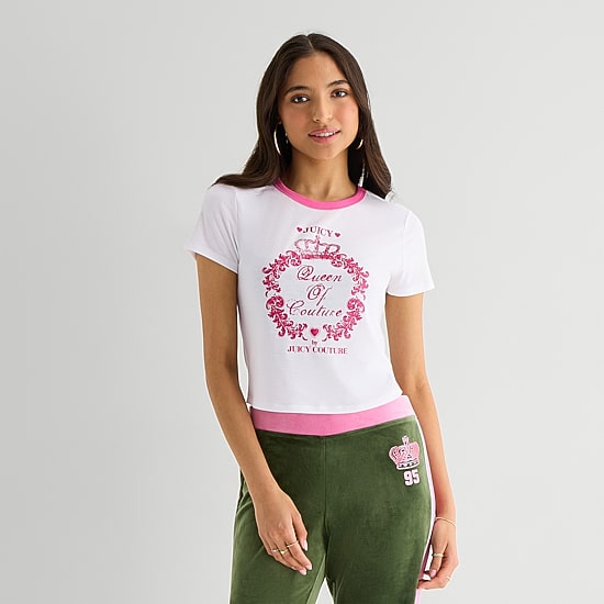 Juicy By Juicy Couture Womens Juniors Crew Neck Short Sleeve Regular Fit Graphic T-Shirt