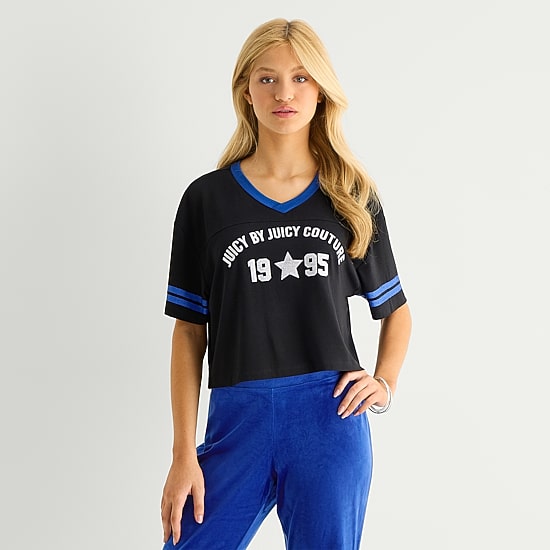 Juicy By Juicy Couture Womens Juniors V Neck Short Sleeve Regular Fit Graphic T-Shirt