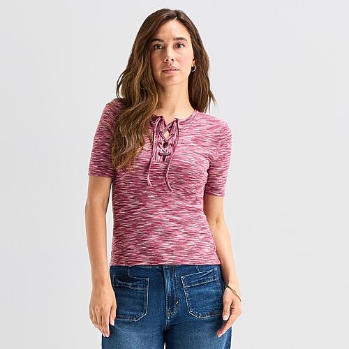Ana Womens Split Tie Neck Short Sleeve T-shirt In Red