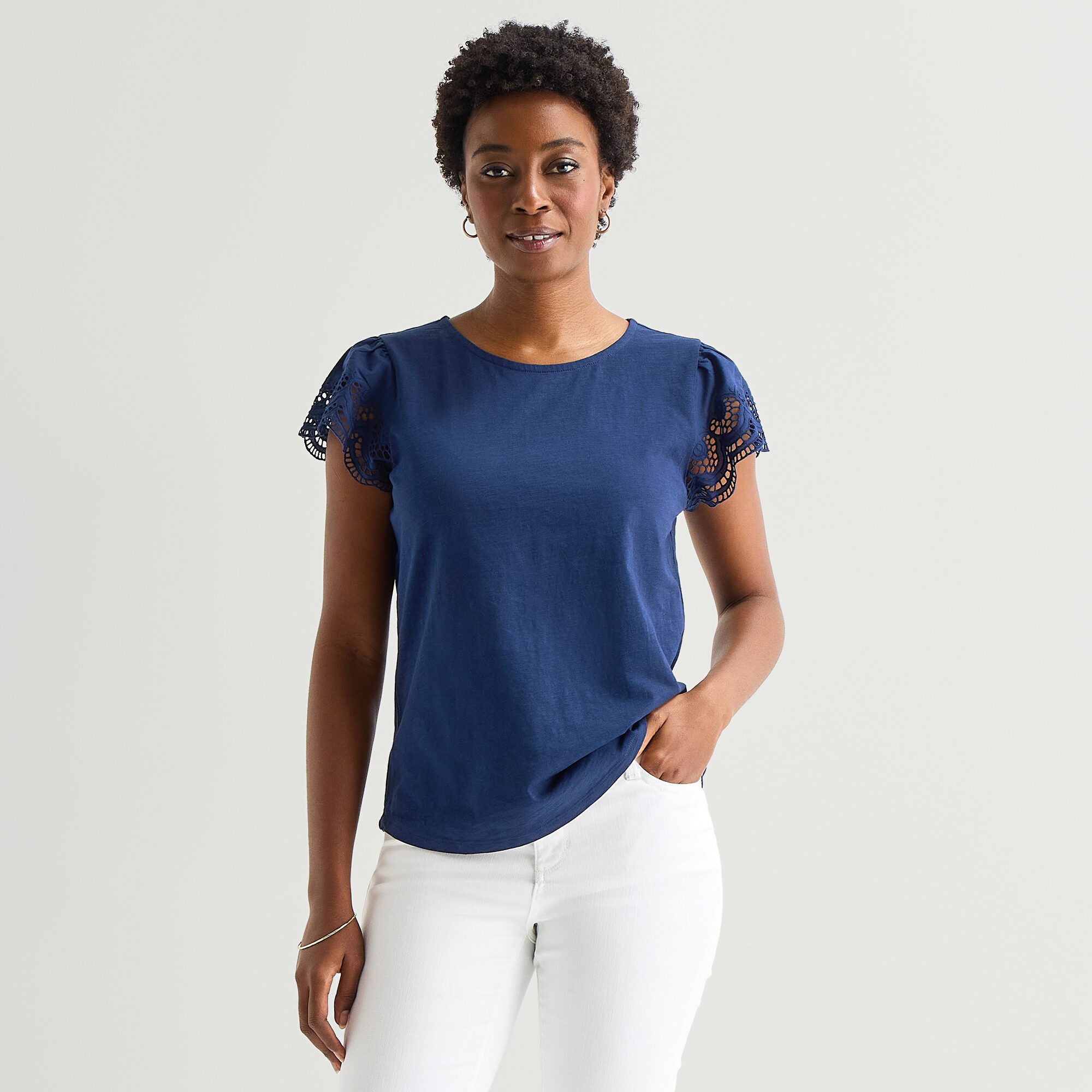 St. John's Bay Womens Crew Neck Short Sleeve Blouse