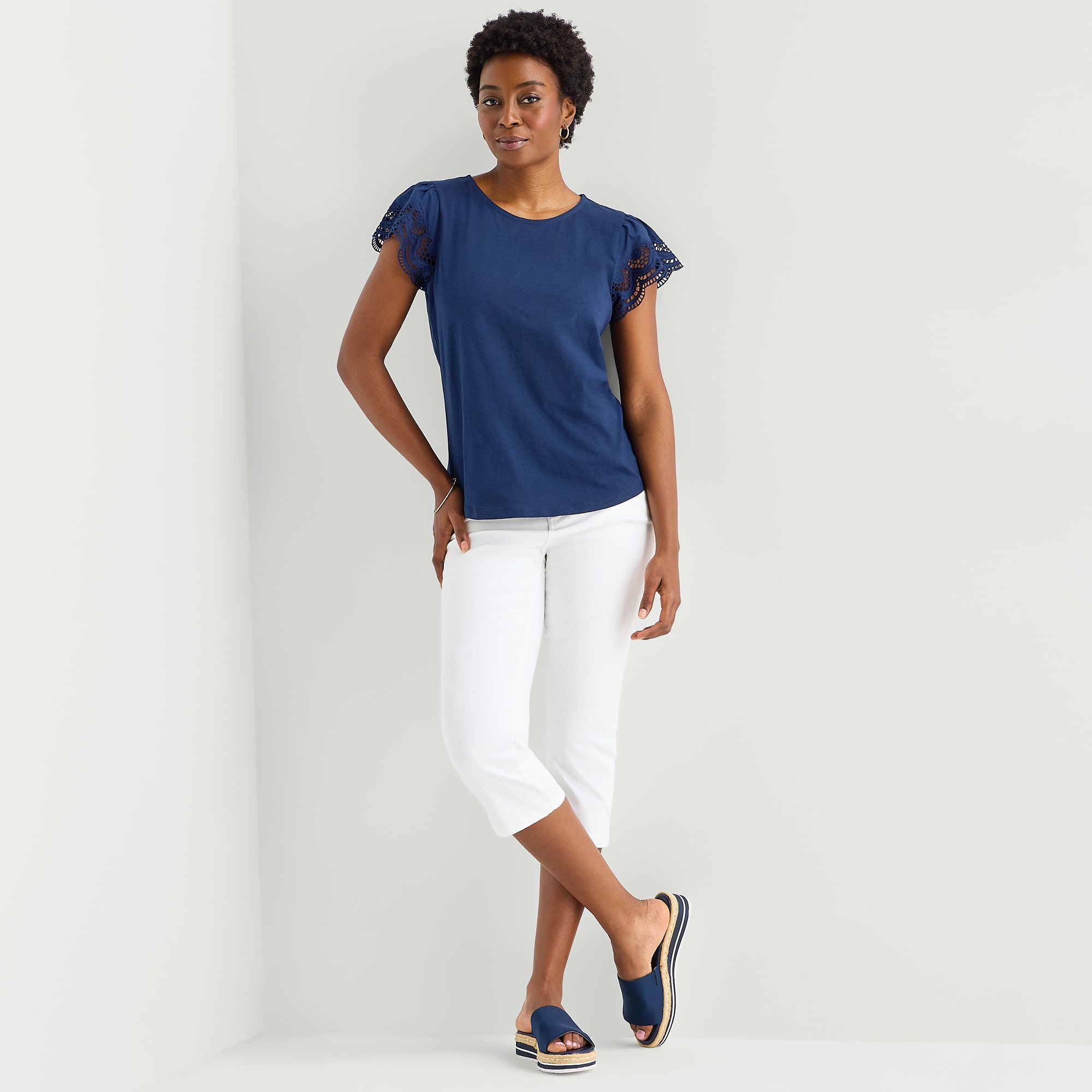 St. John's Bay Womens Crew Neck Short Sleeve Blouse