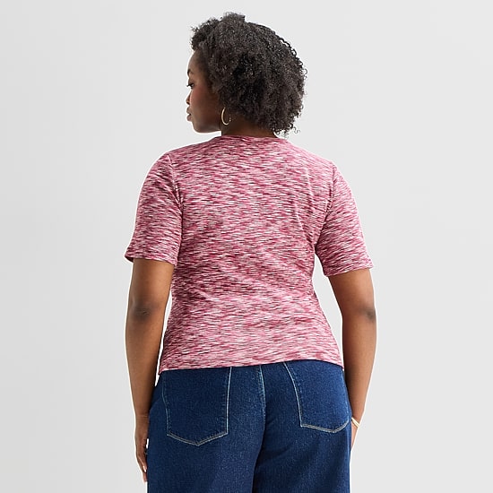 A.N.A Womens Plus Split Tie Neck Short Sleeve T-Shirt