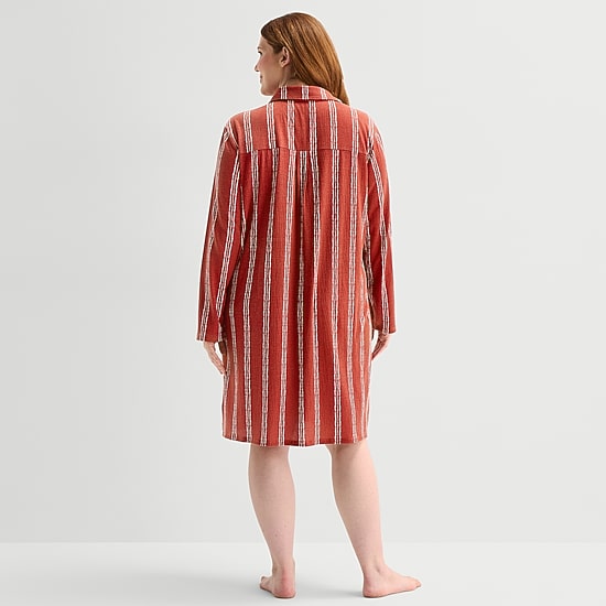 Liz Claiborne Womens Plus Long Sleeve Scoop Neck Nightshirt