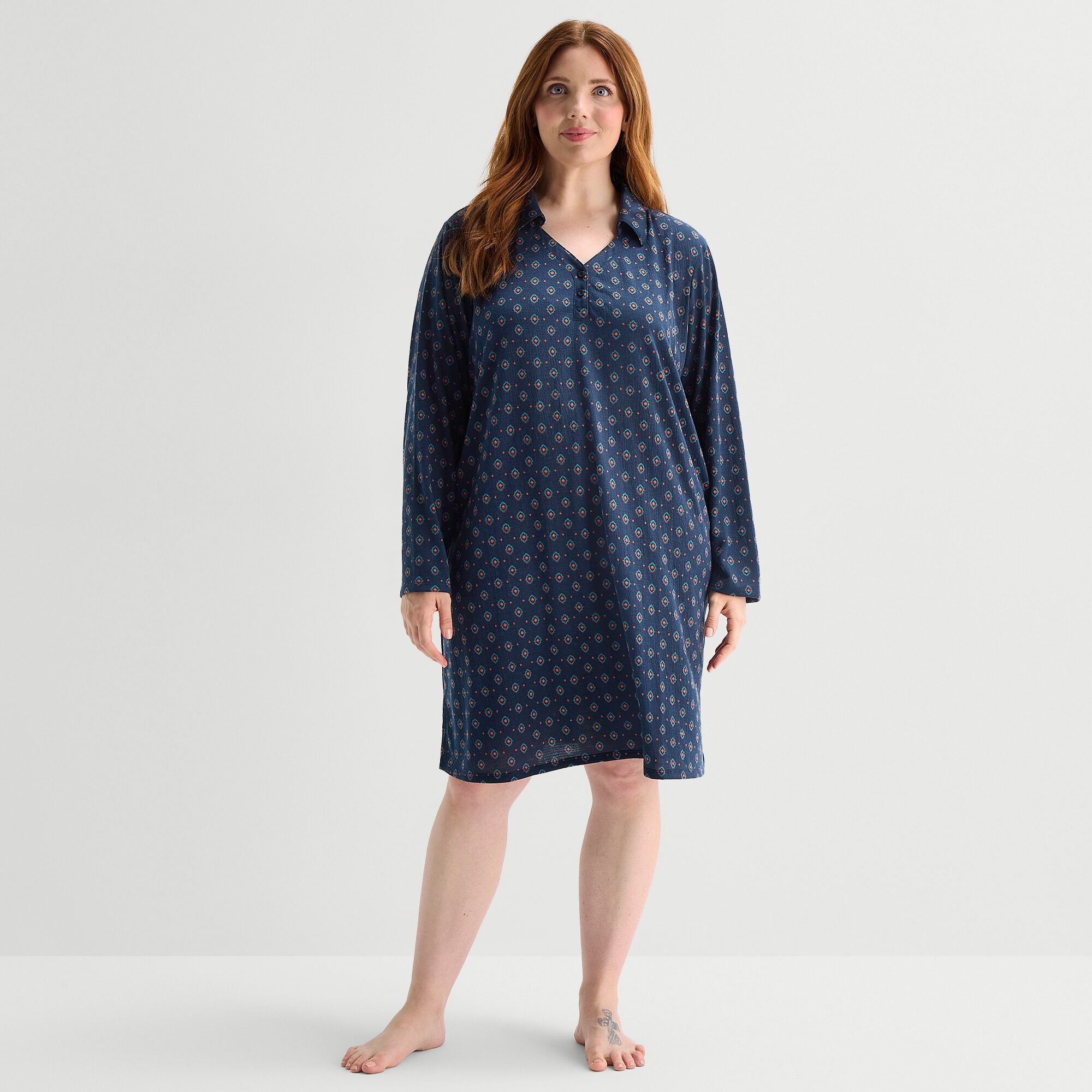 Liz Claiborne Womens Plus Long Sleeve Scoop Neck Nightshirt