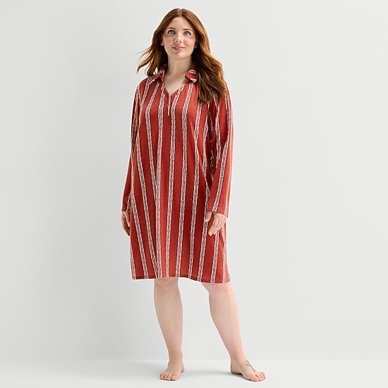 Liz Claiborne Womens Plus Long Sleeve Scoop Neck Nightshirt