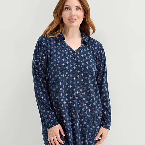 Liz Claiborne Womens Plus Long Sleeve Scoop Neck Nightshirt In Brown