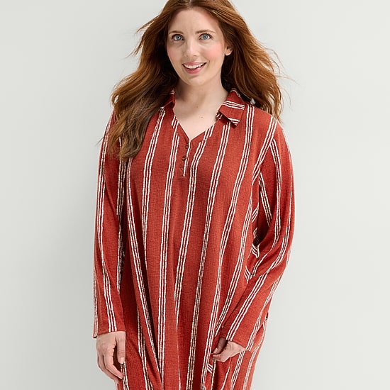 Liz Claiborne Womens Plus Long Sleeve Scoop Neck Nightshirt