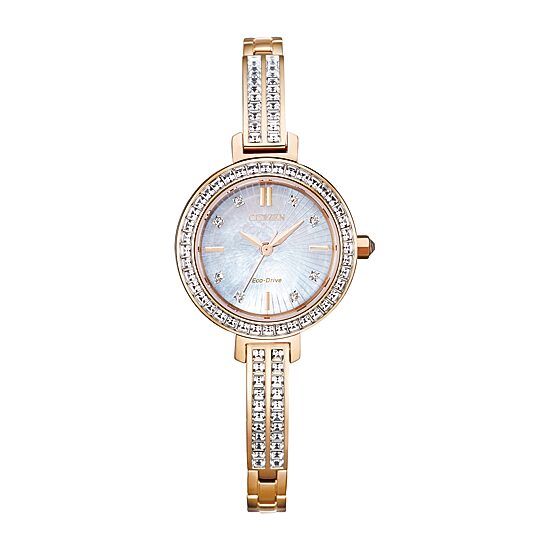 Citizen Silhouette Crystal Womens Rose Goldtone Stainless Steel Bracelet Watch Em0863-53d