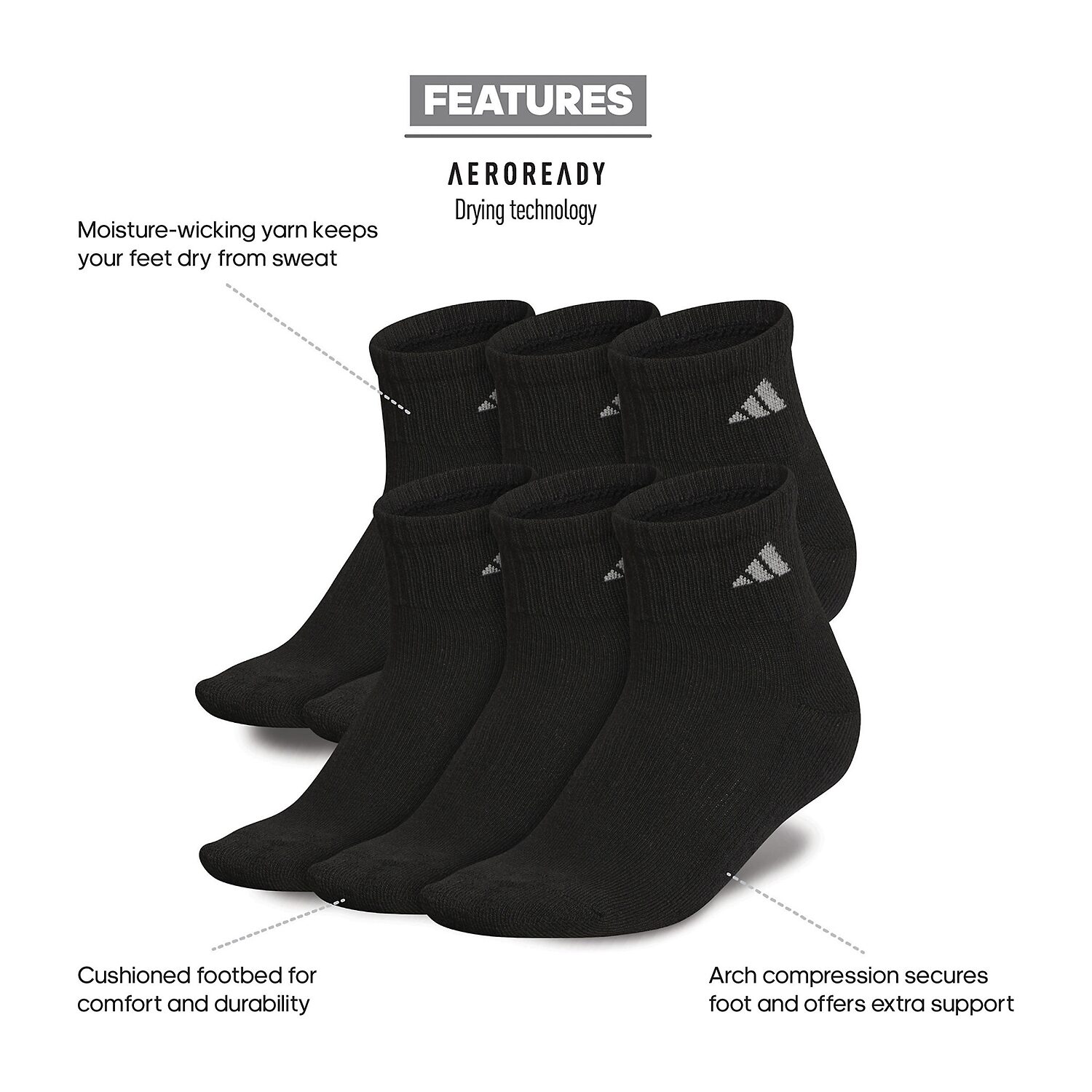 adidas Cushioned Womens 6 Pair Quarter Ankle Socks