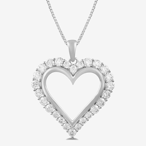 Womens 1 CT. T.W. Lab Grown White Diamond 10K Gold Heart 18 Inch Pendant Necklace, One Size, White