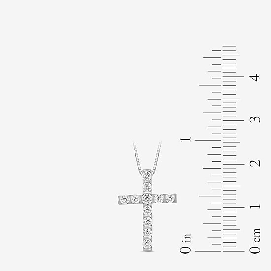 Womens 1 CT. T.W. Lab Grown White Diamond 10K Gold Cross 18 Inch Pendant Necklace