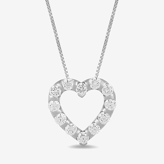 Womens 1 CT. T.W. Lab Grown White Diamond 10K Gold Heart 18 Inch Pendant Necklace