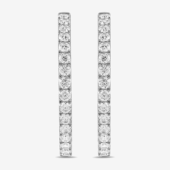 Womens 1 CT. T.W. Lab Grown White Diamond 10K Gold 23.3mm Hoop Earrings