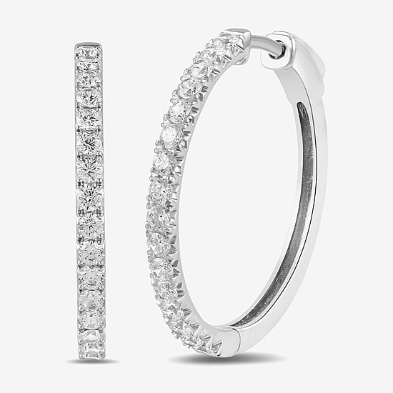 Womens 1 CT. T.W. Lab Grown White Diamond 10K Gold 23.3mm Hoop Earrings