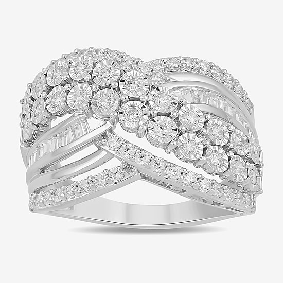 Womens 1 CT. T.W. Lab Grown White Diamond 10K Gold Cocktail Ring