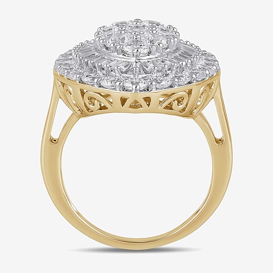Womens 4 CT. T.W. Lab Grown White Diamond 10K Gold Marquise Cluster Halo Cocktail Ring