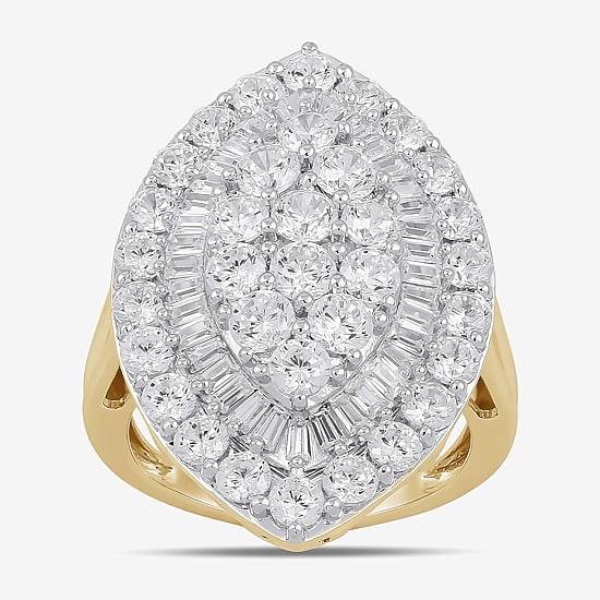 Womens 4 CT. T.W. Lab Grown White Diamond 10K Gold Marquise Cluster Halo Cocktail Ring