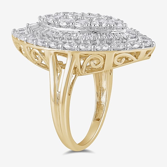 Womens 4 CT. T.W. Lab Grown White Diamond 10K Gold Marquise Cluster Halo Cocktail Ring