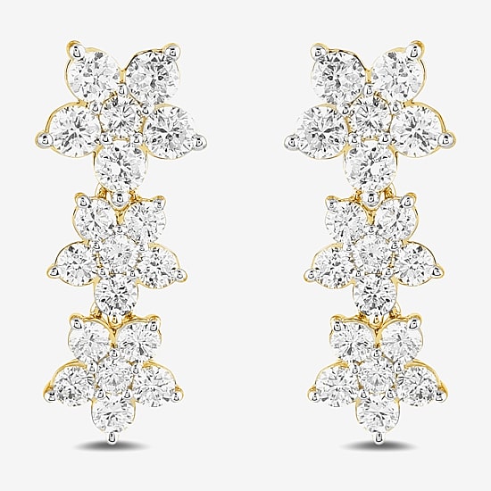 Diamond Blossom Womens 1 CT. T.W. Lab Grown White Diamond 10K Gold Flower Drop Earrings